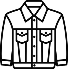 An icon depicting a denim jacket with buttons and pockets in a minimalist line art style