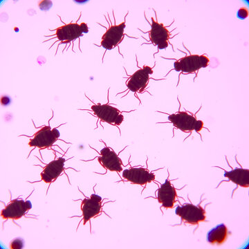 Microscopic View of Demodex Mites in Skin Scraping Analysis for Diagnosis of Demodicosis with a Purple Tinted Background in Laboratory Setting for Medical Diagnostic Purposes Study and Awareness