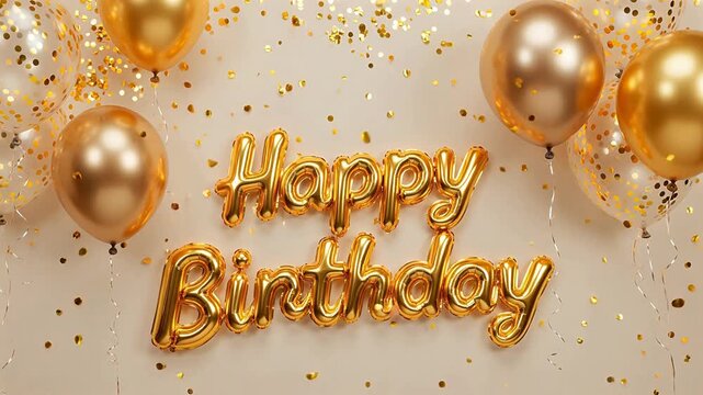 Gold birthday balloons confetti