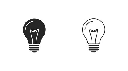 Black and White Light Bulb Icons Symbolizing Ideas and Innovation on White Background