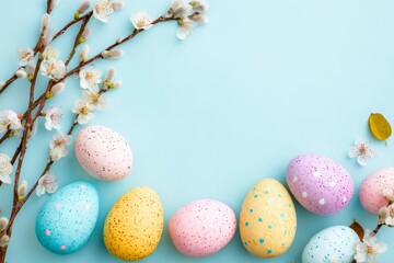A vibrant display of colorful Easter eggs nestled among blooming flowers, celebrating the joy of spring and the spirit of renewal.