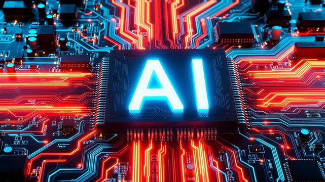 AI chip on glowing circuit board