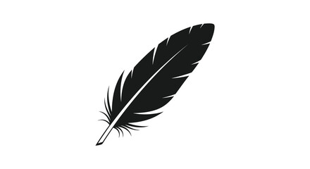 Fototapeta premium A striking black and white illustration depicts a single feather angled diagonally across a plain white background