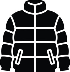 A black and white icon depicting a warm puffer jacket with quilted sections, often worn in cold weather. © @ahmedmaynul