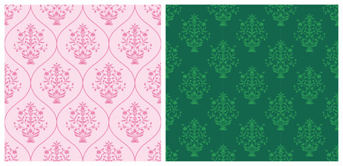 Traditional Mughal floral motif seamless pattern with hand drawn vintage botanical flowers. Vintage Mughal floral seamless pattern © Design 35