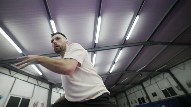 Professional athlete playing table tennis match