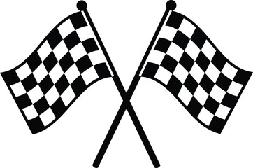 Two crossed checkered flags symbolizing racing victory and finish line isolated on transparent background, Vector