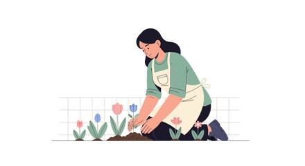 Fototapeta premium Creative Gardener Planting Tulips A Joyful Hobby Fostering Nature