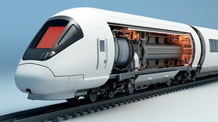 Naklejka premium High-speed train cutaway Internal components revealed, showcasing advanced engineering and powerful propulsion. ,Future,Tech