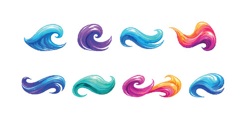 Obraz premium Wave, ocean 3d icon set. Colorful, vibrant waves for digital projects