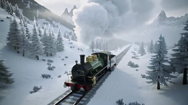 Explore winter landscapes with a train journey through snow-covered mountains in the Alps