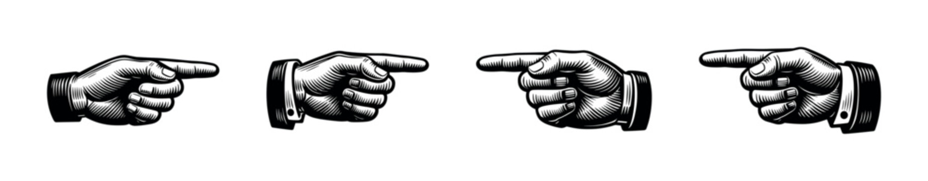 Flat vector icons set: hand gestures and pointing symbols collection