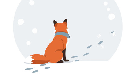 Fototapeta premium Cute Fox Sitting in Snow With Scarf