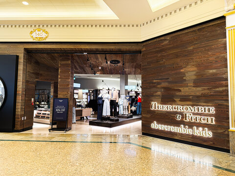 Abercrombie and Fitch store at The Trafford Centre in Manchester UK with Abercrombie Kids signage