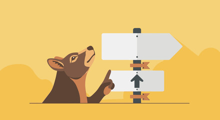 Obraz premium Curious Animal Contemplates Directional Signpost Choices