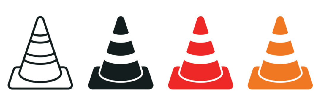 Traffic Cone Icon Set, Road Cone Vector Collection with Road Divider Cones, Roadblock and Road Barrier Mark Symbol Illustration for Apps, Websites, Navigation, and Safety Design