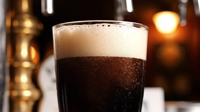 Nitro cold brew coffee pouring into glass 4K Video