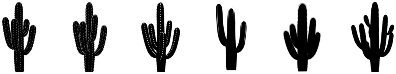 A set of cacti in various shapes and sizes, black, blade, brush, cactus, illustration, plant, stem, succulent, against transparent background © Alloca Design Studio
