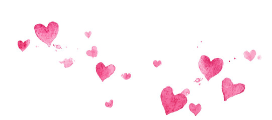 ink watercolor heart background with pink hearts and white space for text, white background, high-definition, watercolor. 
