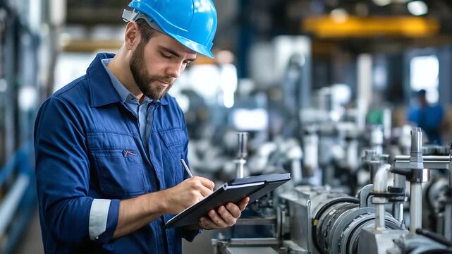 Faceless worker inspecting robotic separator in purification process, merging human expertise and automation, industrial collaboration scene, with copy space