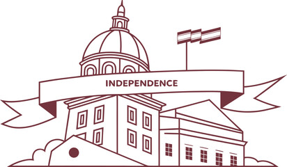 Independence building with dome and banner flag © MstSabinaAkther