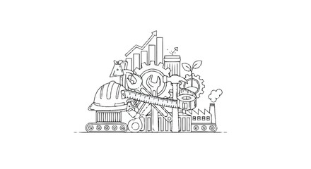 Naklejka premium Industrial tools and machinery with factory and growth symbols