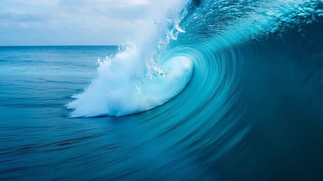 Large ocean wave curling with white foam