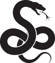 Obraz premium Black silhouette of a snake with its mouth open and tongue sticking out coiled body