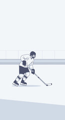 Fototapeta premium Dynamic Hockey Player Action Scene Minimalist Line Art Illustration