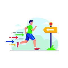 Fototapeta premium Energetic Athlete Running Towards Directional Guidance, Achieving Performance Goals Steadily