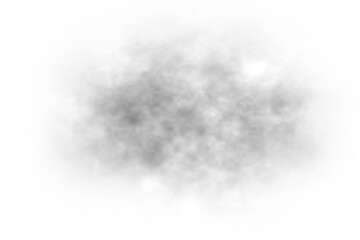 Naklejka premium Black smoke effect isolated on transparent white background. Dark fog overlay. Floating mit fog cloud. Effective texture of smoke for Design elements, Compositing, covering, overlay, PNG
