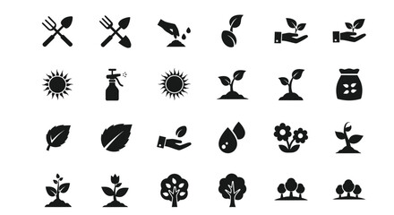 Fototapeta premium Collection of black silhouette icons representing.