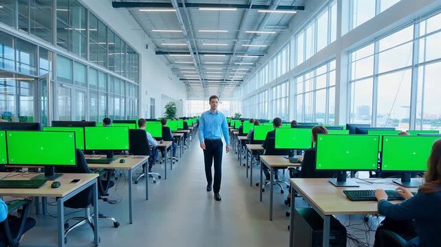 Office with workers at computer desks