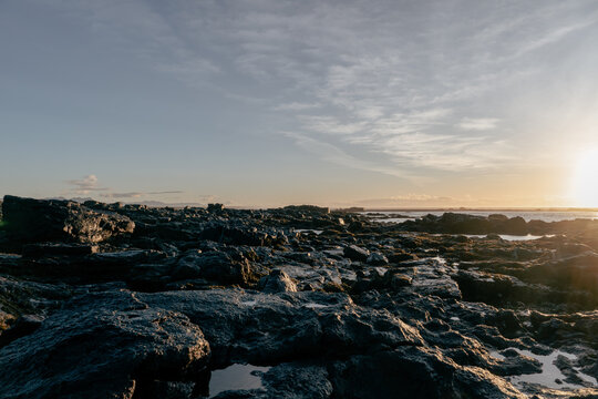 Lava rocks on coastline in morning light, Sn&aelig;fellsnes Peninsula, Iceland