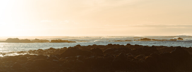 Minimal seascape at sunrise with distant horizon, Snæfellsnes Peninsula, Iceland © Illia K
