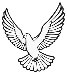 Obraz premium Illustration of a dove in flight, a symbol of peace and freedom, isolated on a white background.