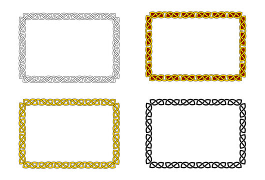 Celtic Knot Style Decorative Rectangle Frame Border Vector Illustration Set