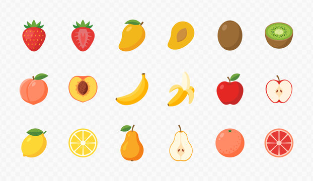 Fruit icon set isolated on transparent background