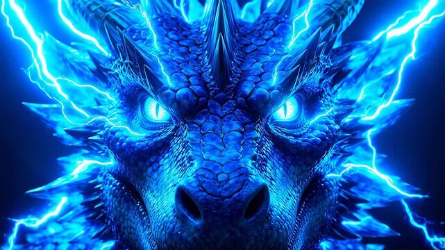 Blue dragon with glowing eyes and lightning