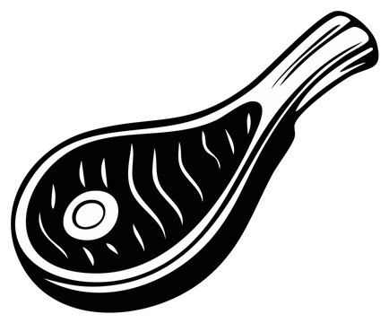 Raw meat chop with bone black and white vector icon illustration for butchery or barbecue menu