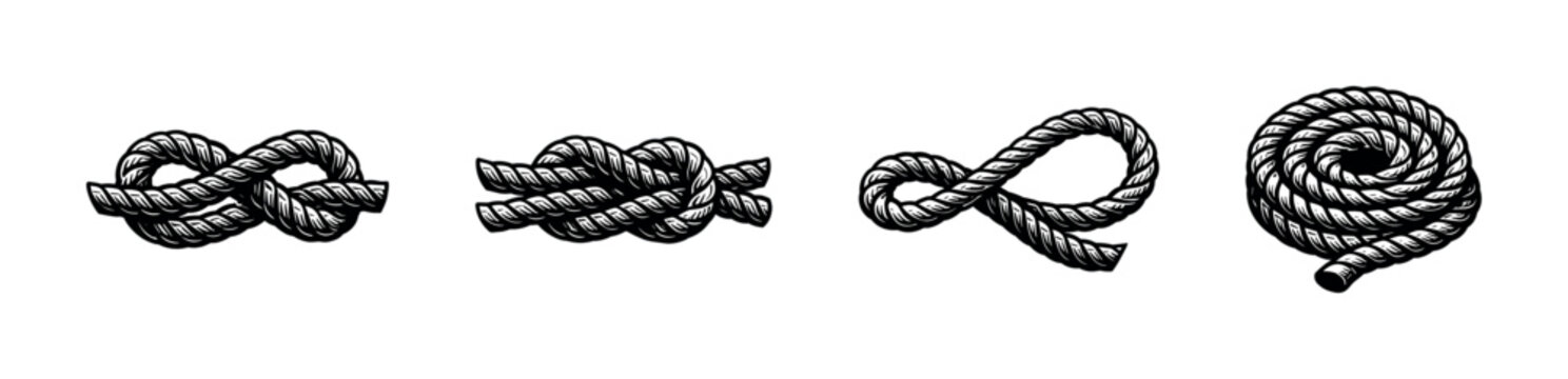 Rope knot flat vector icons set. nautical and marine symbol collection. sailing elements