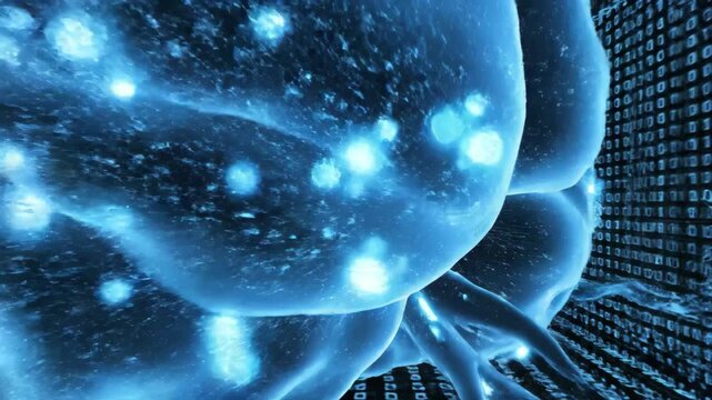Digital brain neurons and binary code background representing artificial intelligence and neural networks