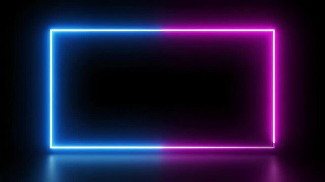 Glowing neon rectangle frame in blue and pink on black background