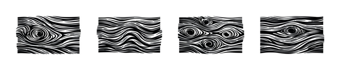 Fototapeta premium Wood texture flat vector icons set: swirled and wavy patterns, natural and abstract designs