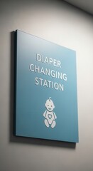 Baby Changing Station Sign On Wall Depicting Infant Icon In Public Restroom Setting