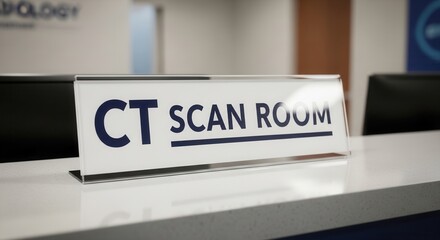 Fototapeta premium Clear Sign Indicating CT Scan Room in Modern Hospital Setting No People Are Visible