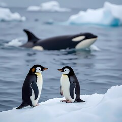 Fototapeta premium penguin chicks killer whale