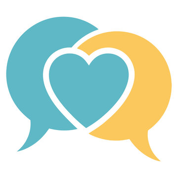 Two overlapping speech bubbles forming a heart shape in the middle