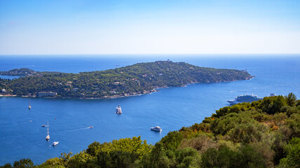 Fototapeta premium Saint-Jean-Cap-Ferrat peninsula view on French Riviera coastline, Provence-Alpes-Côte, France, Europe.