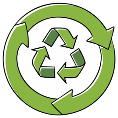 Green recycling symbol with three chasing arrows in a circle for sustainability